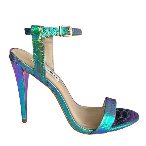 Steve Madden Shoes - Steven Madden Carmelina Turquoise Metallic Snake-Embossed Sandal